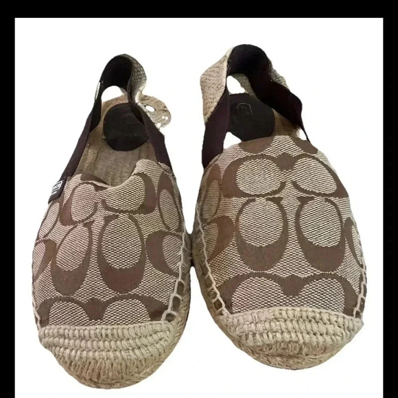 Coach Shoes - Coach Rayanne Sling Flat Slip-On Elastic Loafer Espadrille Brown/Tan Size 6B